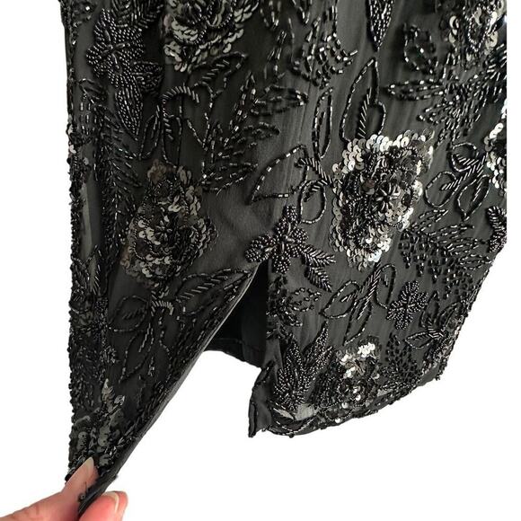 Vintage Black Tie Oleg Cassini black beaded classic timeless cocktail dress sz 8 - Picture 9 of 16